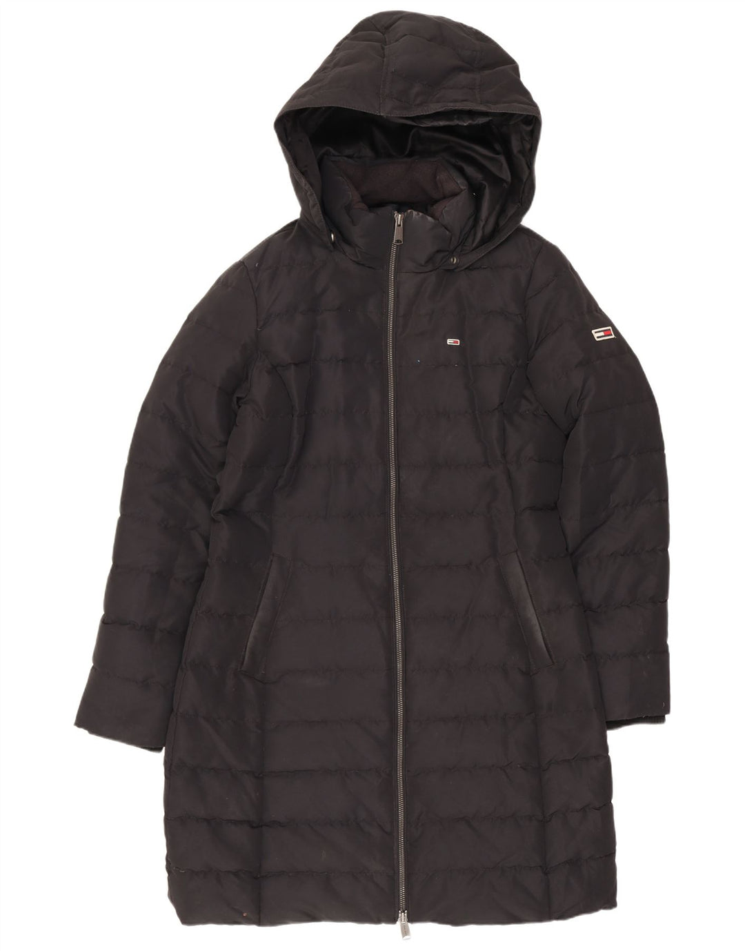 Tommy Hilfiger Dame Hætte Polstret Frakke UK 14 Medium Sort Polyester