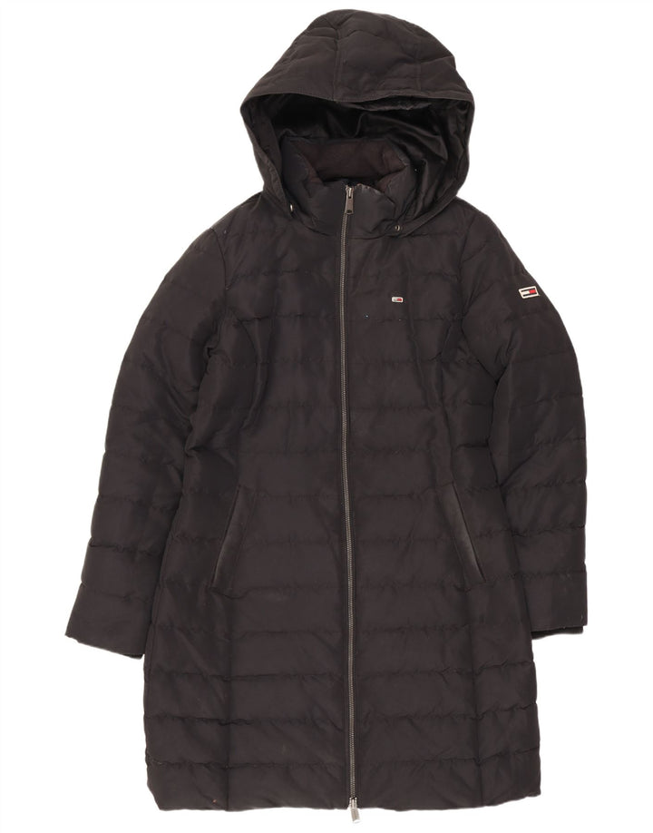 Tommy Hilfiger Dame Hætte Polstret Frakke UK 14 Medium Sort Polyester