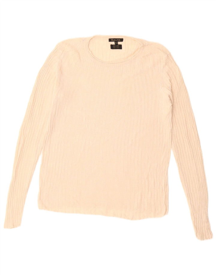 MASSIMO DUTTI Dame Boat Neck Jumper Sweater UK 12 Medium Beige Linen