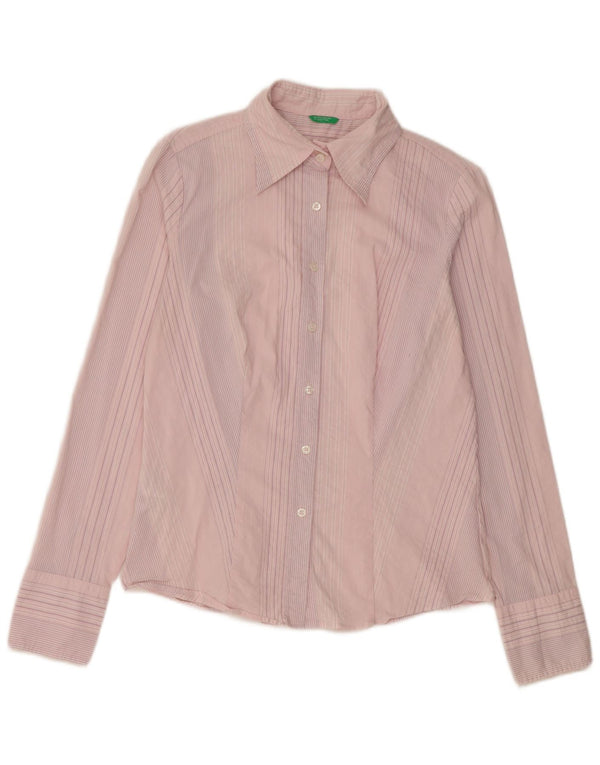 Benetton Womens Shirt UK 14 Large Pink Striped Cotton