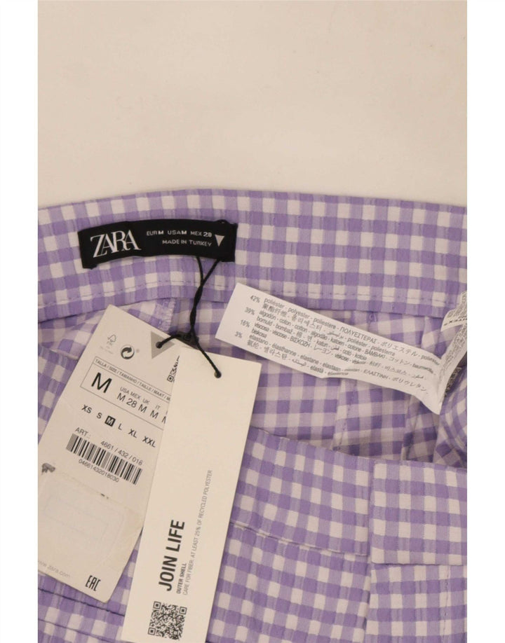 Zara Dame Bootcut Cropped Trousers Medium W28 L25 Lilla Gingham