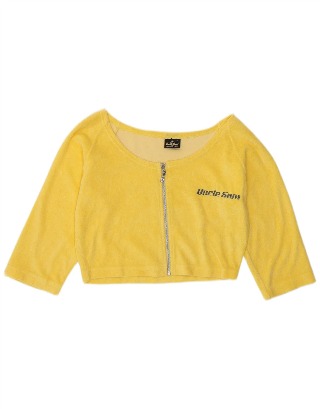 Uncle Sam Womens 3/4-ærmet Crop Top UK 12 Medium Gul Bomuld