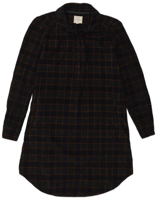 Fedt ansigt kvinders fløjl langærmet polokjole UK 8 Small Navy Blue Check