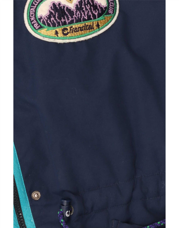 Vintage Herre Windbreaker Jacket UK 42 XL Navy Blue Colourblock Polyester