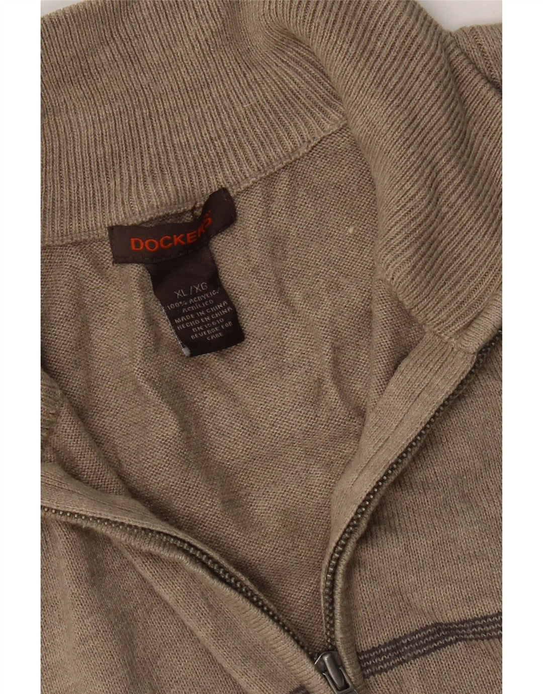DOCKERS Mens Zip Neck Jumper Sweater XL Brown Striped Acrylic Vintage Dockers and Second-Hand Dockers from Messina Hembry 