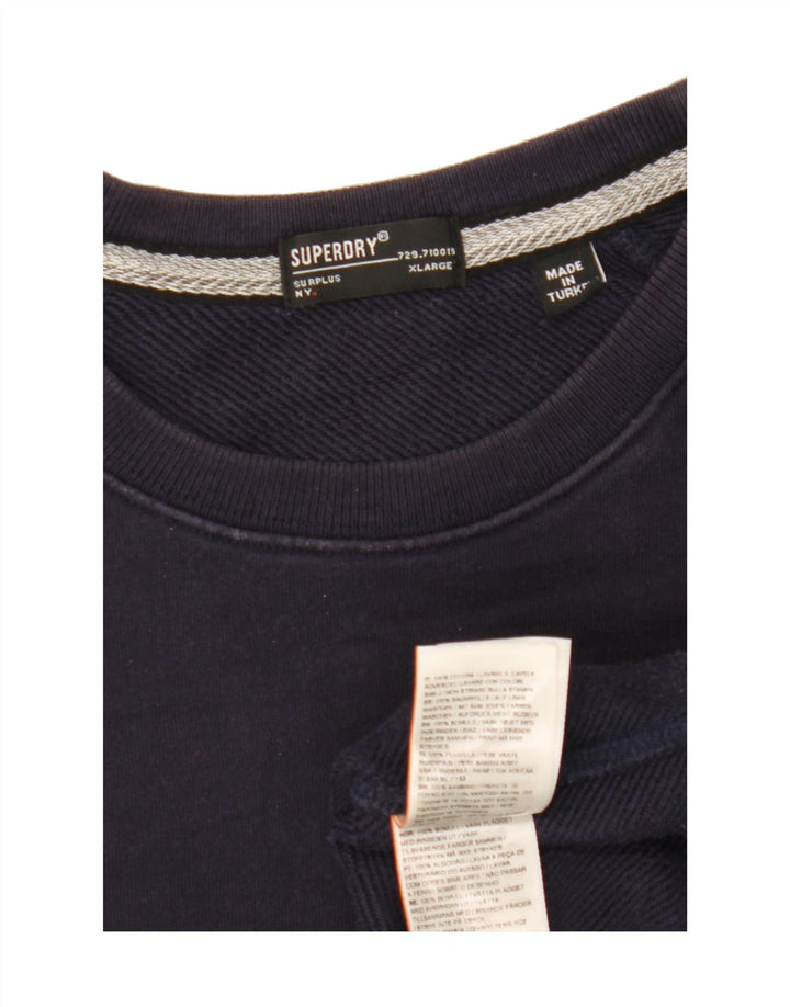 SUPERDRY Mens Graphic Sweatshirt Jumper XL Navy Blue Cotton Vintage Superdry and Second-Hand Superdry from Messina Hembry 