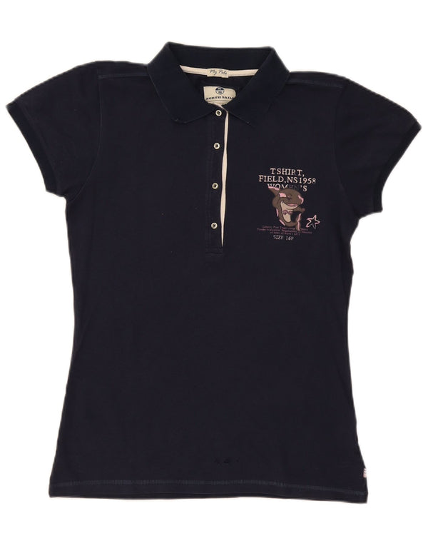 North Sails Womens Graphic Polo Shirt UK 14 Large Navy Blue
