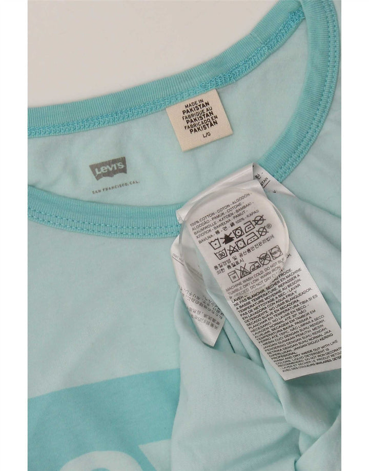 Levi's Dame Grafisk T-Shirt Top UK 16 Stor Blå Bomuld