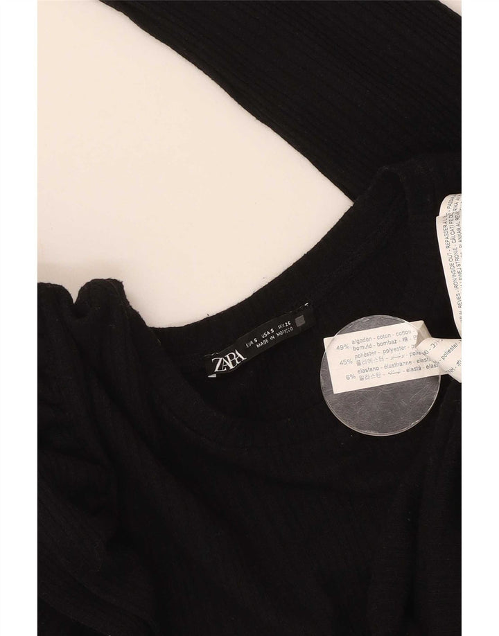 Zara Dame Top Langærmet UK 10 Small Black Bomuld