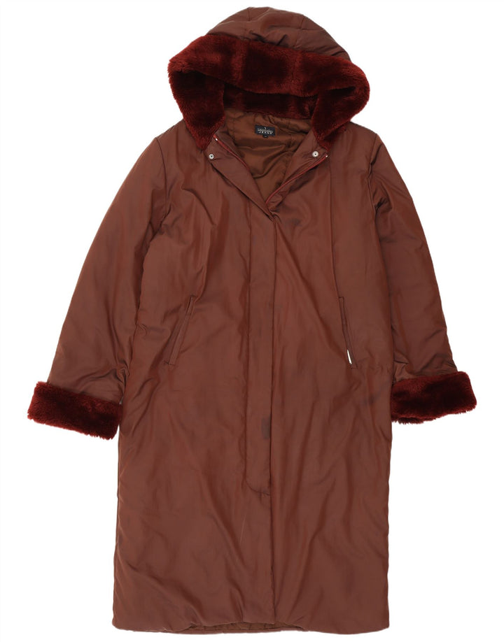 Trussardi Dame Hætte Overfrakke IT 46 Large Burgundy Polyester