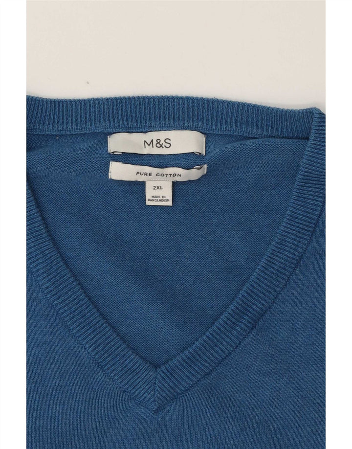 Marks & Spencer Herre V-hals sweater 2XL Blå Bomuld