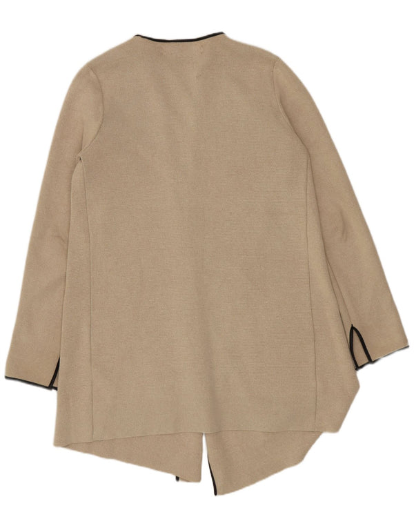 Zara Womens Longline Open Cardigan Sweater UK 10 Small Beige Bomuld