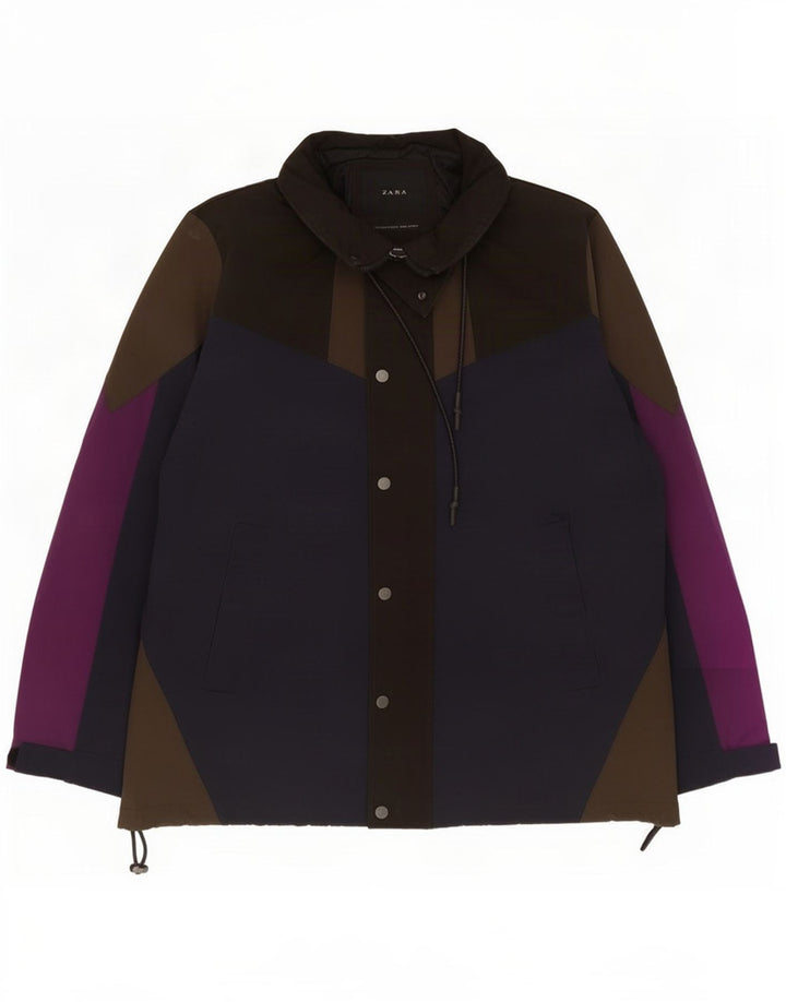 Zara Herre Windbreaker Jacket UK 40 Large Navy Blue Colourblock