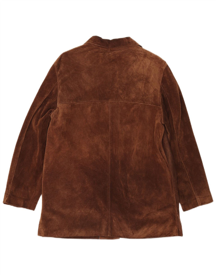 VINTAGE Dame 5-knaps ruskindsblazerjakke IT 42 medium brunt læder