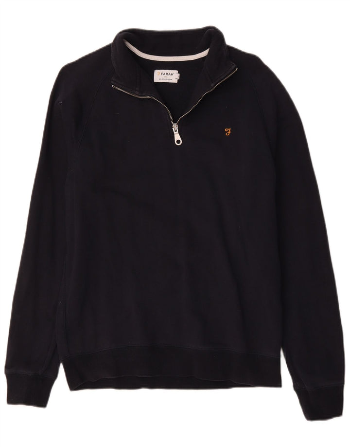 Farah Herre Zip Neck Sweatshirt Jumper Large Navy Blue Bomuld