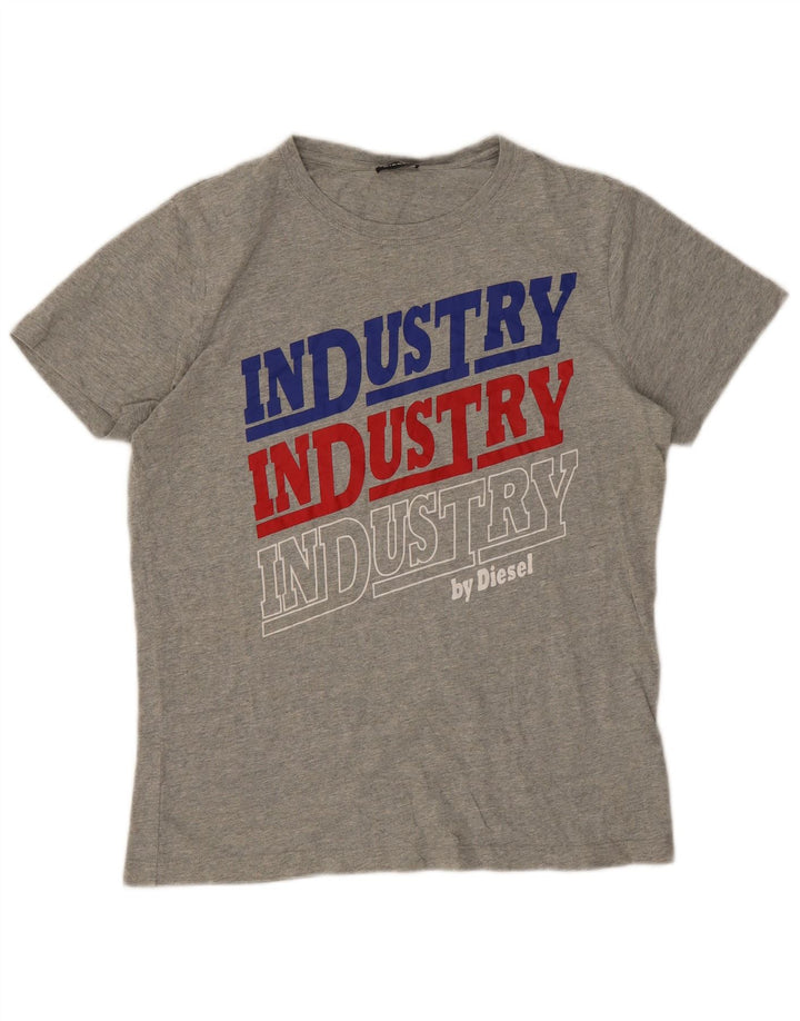Diesel Herre grafisk T-shirt Top Medium Grey Flecked Bomuld
