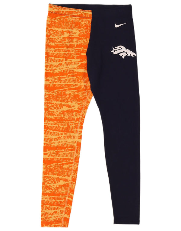 Nike Womens Denver Broncos Leggings UK 12 Medium  Orange Colourblock Cotton