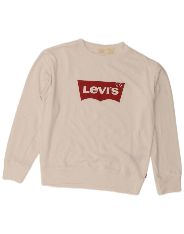 Levi's Dame grafisk oversize sweatshirt trøje UK 6 XS hvid bomuld