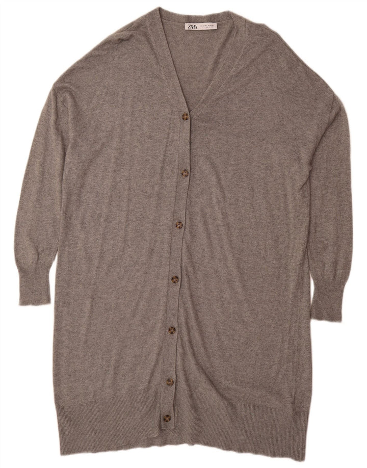 Zara Womens Longline Oversized Cardigan Sweater UK 14 Medium Grey Flecked