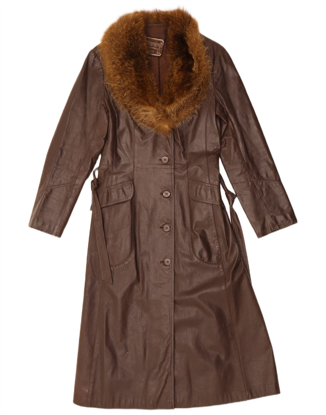 VINTAGE Læderfrakke til kvinder UK 12 Medium Brun Læder