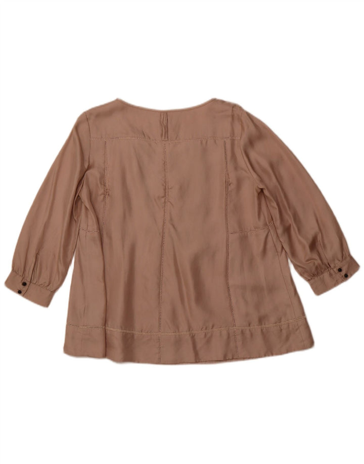 JIGSAW Dame 3/4 ærmet bluse Top UK 10 Small Beige Silke