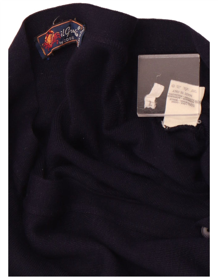 IL GRANCHIO Herre cardigan sweater Stor marineblå uld