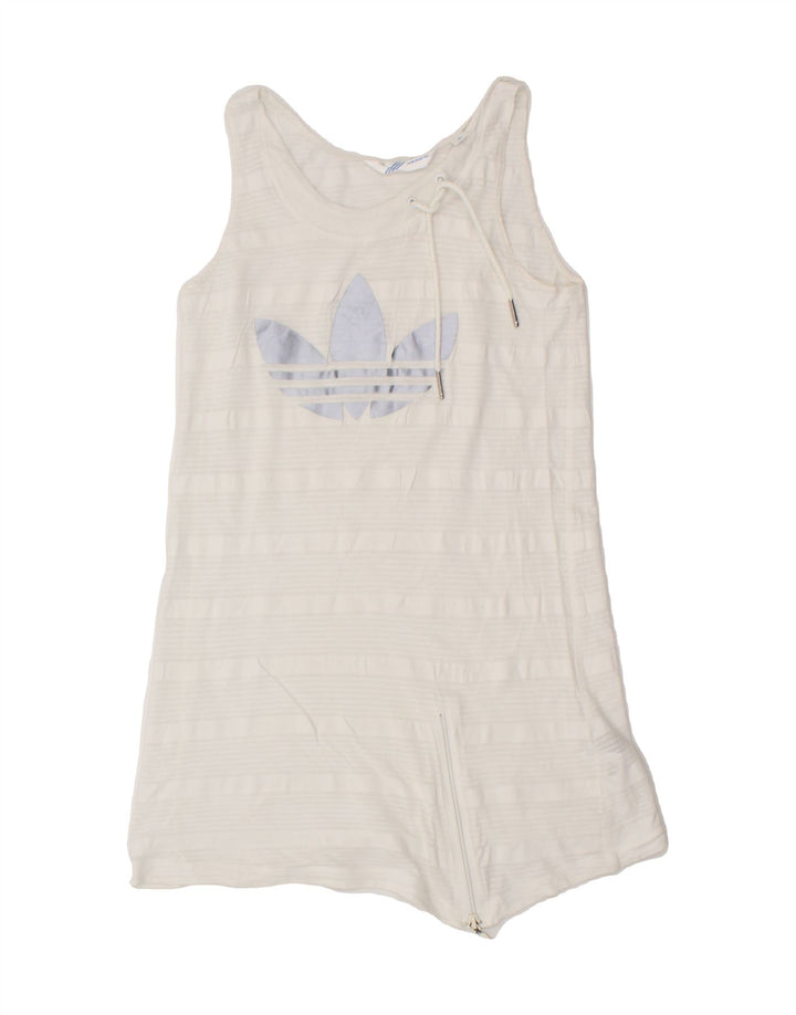 ADIDAS Womens Longline See Through Graphic Vest Top EU 38 Medium White Vintage Adidas and Second-Hand Adidas from Messina Hembry 