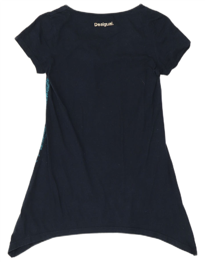 DESIGUAL piger grafisk asymmetrisk tunika top 13-14 år marineblå blomster