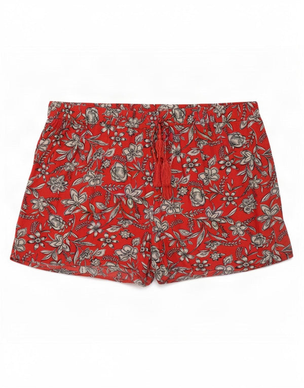 Marks & Spencer kvinders højtaljede fritidsshorts UK 24 4XL W46 rød blomster
