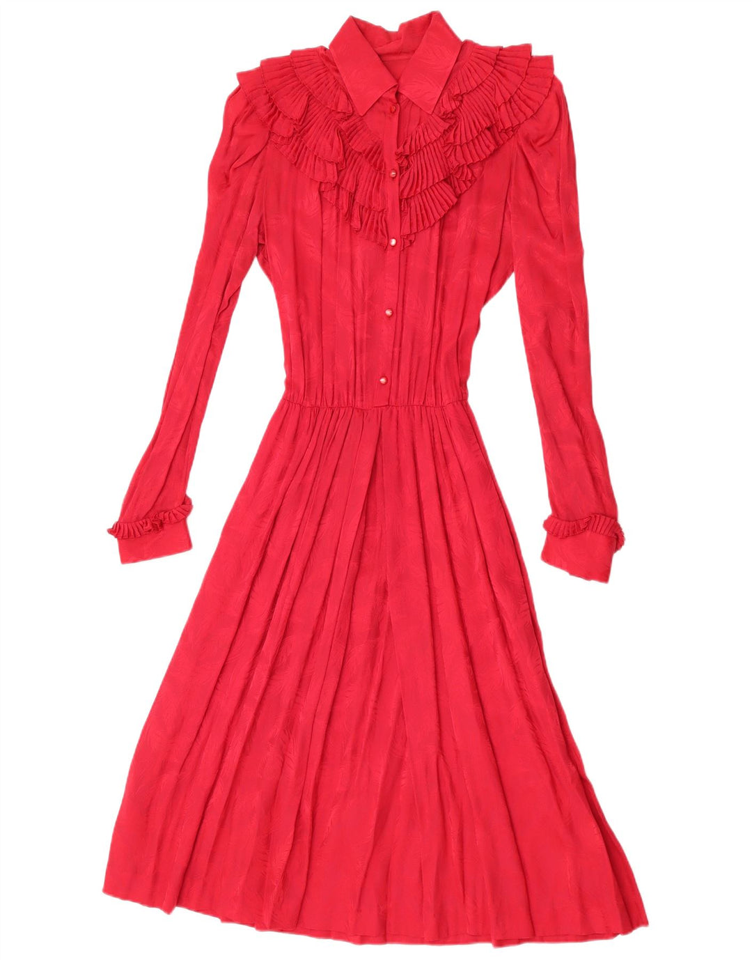 Vintage Dame Langærmet Flæse Front Maxi Kjole UK 12 Medium Rød