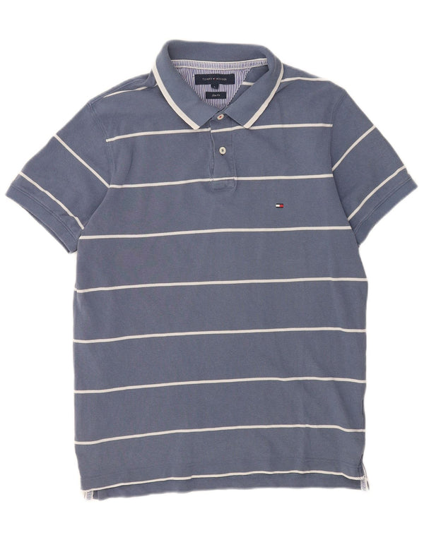 Tommy Hilfiger Herre Slim Fit Polo Shirt Stor blå stribet bomuld