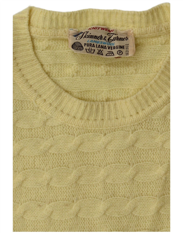 VINTAGE Dame sweater med rund hals DK 14 Medium Yellow Virgin Wool