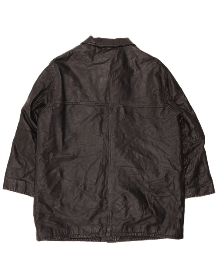 Vintage Dame Oversized Læderjakke EU 40 Medium Sort Læder