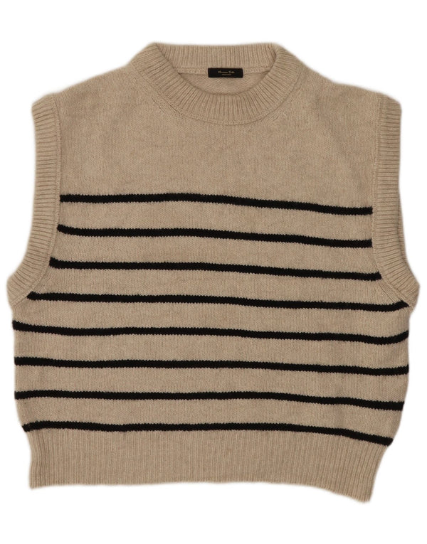 Massimo Dutti Dame Crop Oversized Vest Tank Top UK 10 Small Beige Striped
