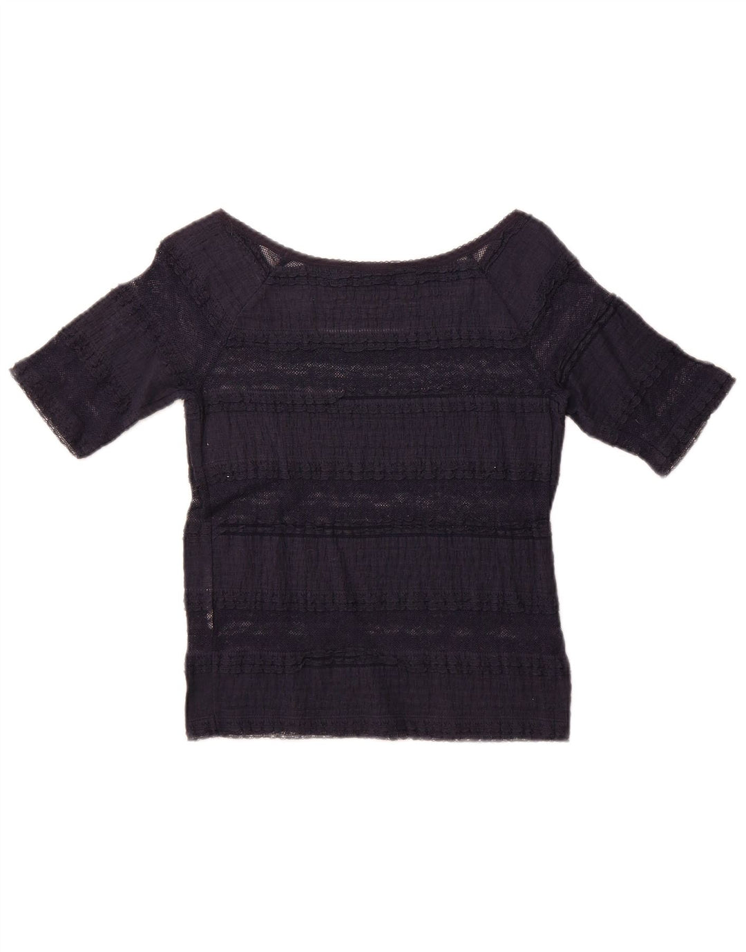 Ralph Lauren Dame Crop Bluse Top UK 12 Medium Navy Blue