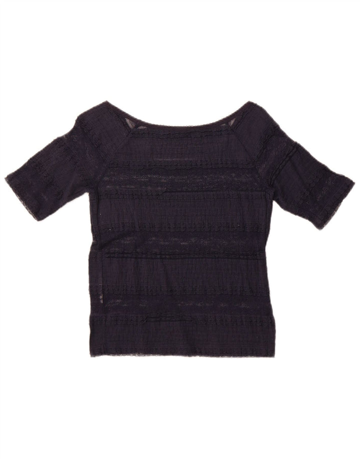 Ralph Lauren Dame Crop Bluse Top UK 12 Medium Navy Blue