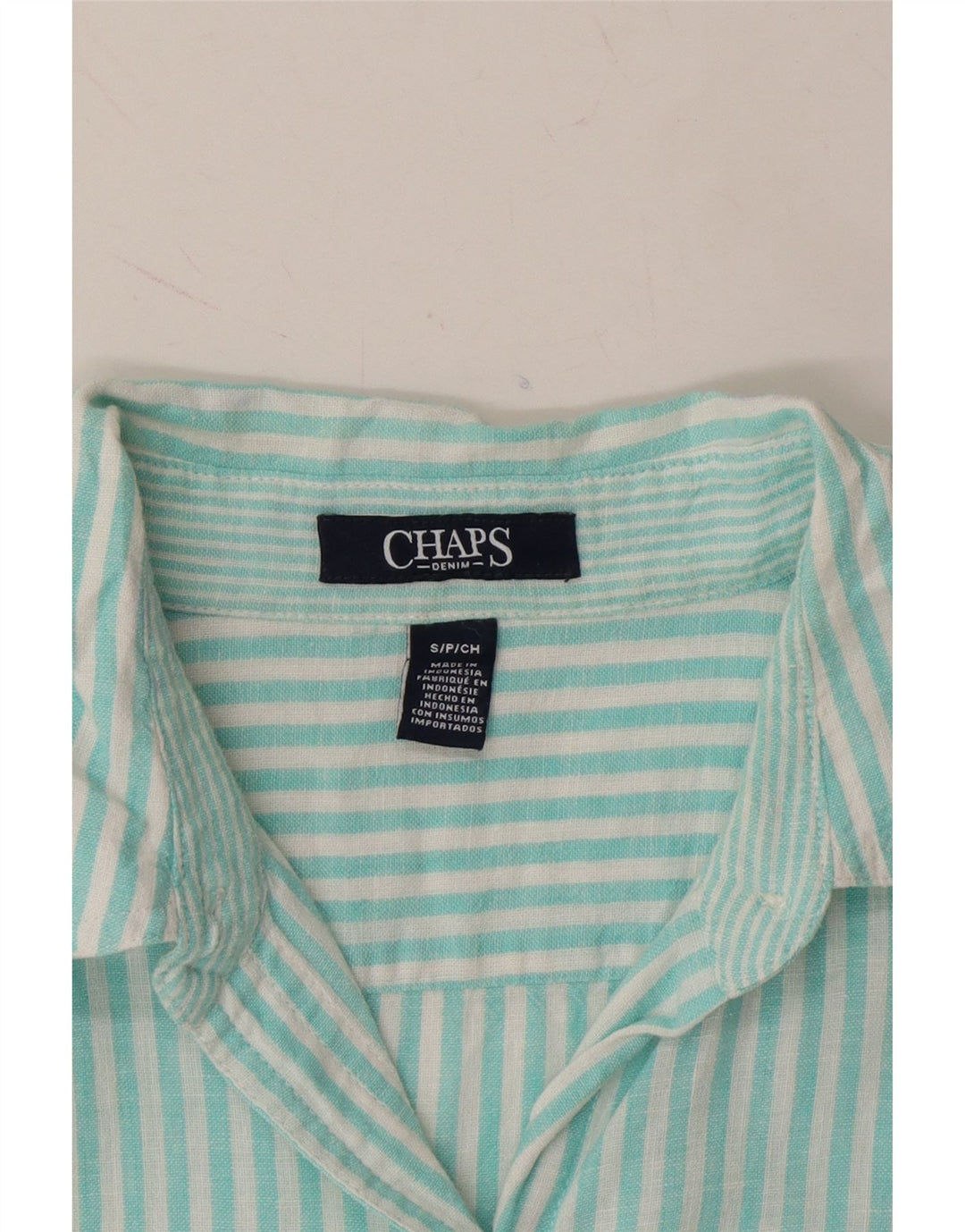 CHAPS Womens 3/4 Sleeve Shirt UK 10 Small Blue Striped Linen Vintage Chaps and Second-Hand Chaps from Messina Hembry 