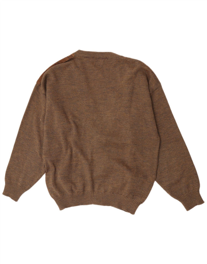 Vintage herre ruskind cardigan sweater Stor brun geometrisk uld