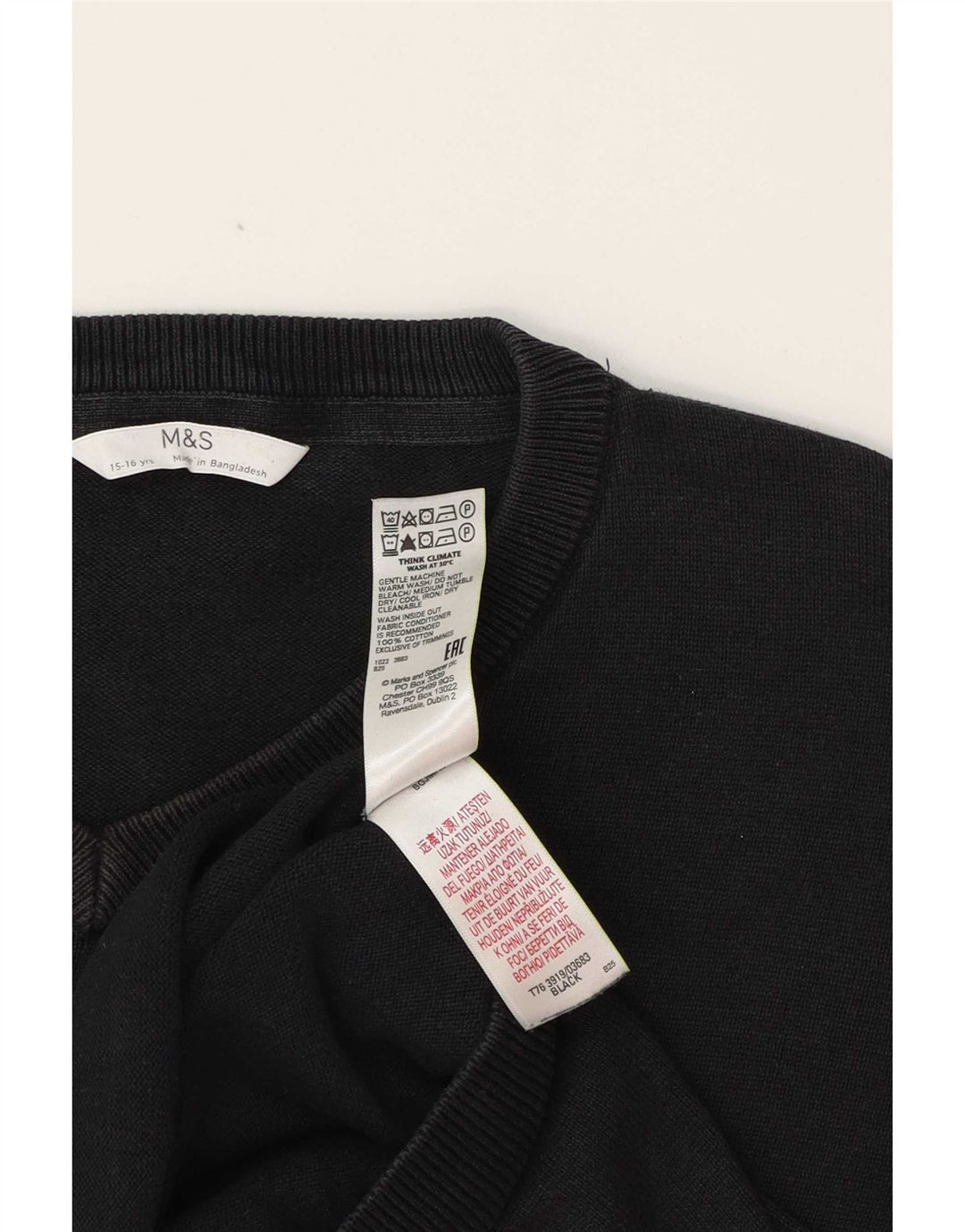 Marks & Spencer Boys V-hals sweater 15-16 år Sort bomuld