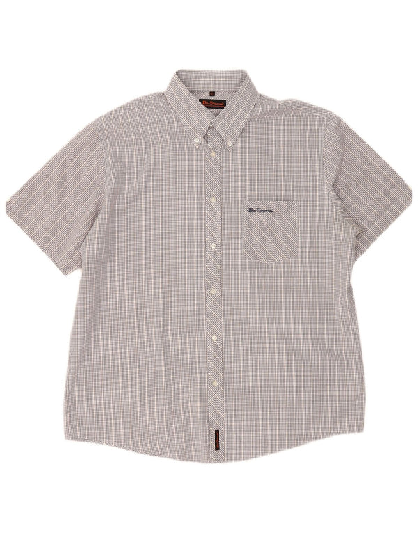 Ben Sherman kortærmet herreskjorte XL blå ternet bomuld