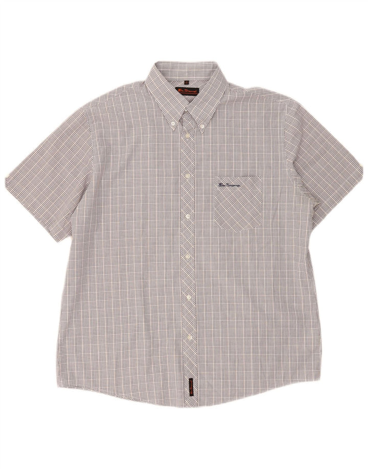Ben Sherman kortærmet herreskjorte XL blå ternet bomuld