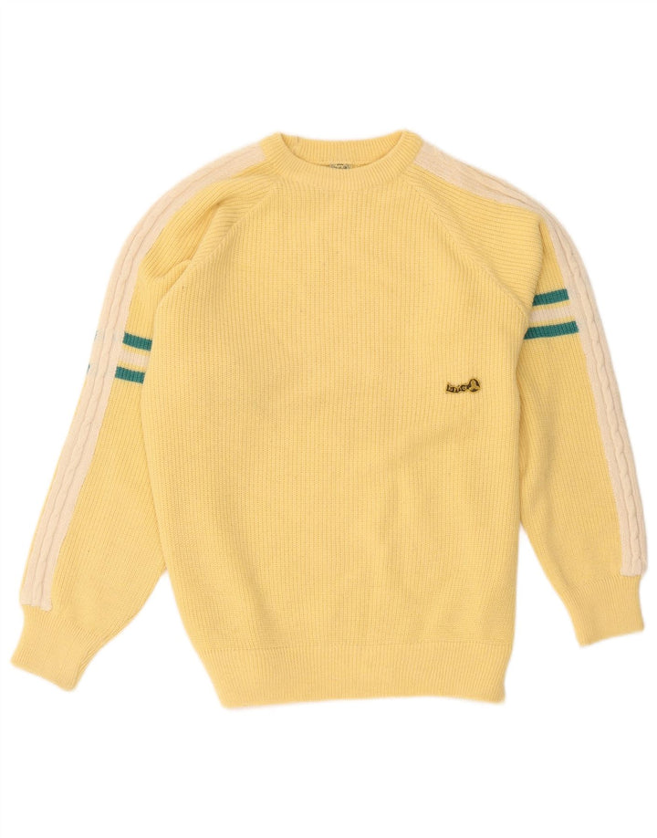 Vintage herre sweater med rund hals, stor gul farveblok