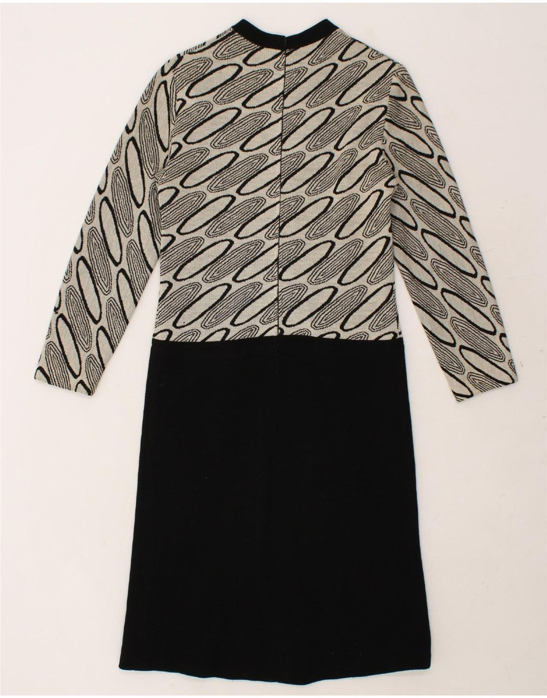 VINTAGE Womens Abstract Pattern Long Sleeve Jumper Dress UK 10 Small Black Vintage Vintage and Second-Hand Vintage from Messina Hembry 
