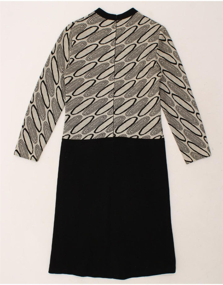VINTAGE Womens Abstract Pattern Long Sleeve Jumper Dress UK 10 Small Black Vintage Vintage and Second-Hand Vintage from Messina Hembry 