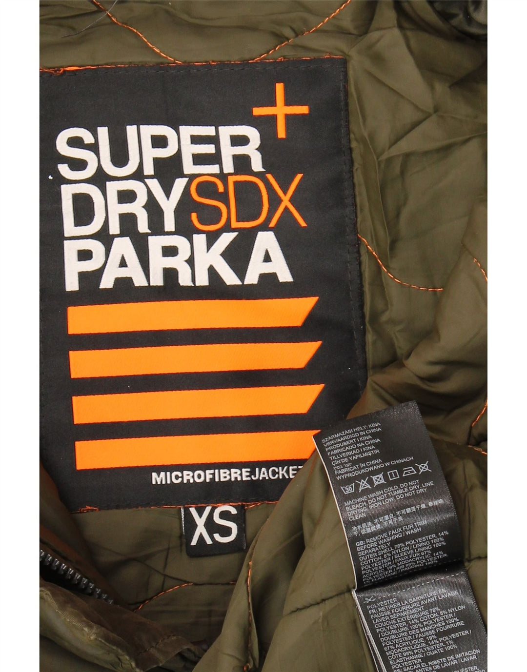 Superdry Parkajakke med hætte i overstørrelse til kvinder UK 6 XS Khaki Polyester