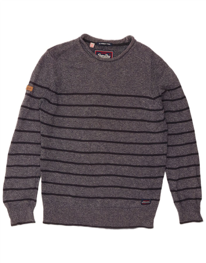 Superdry sweater med rund hals til mænd mellem marineblå stribet bomuld