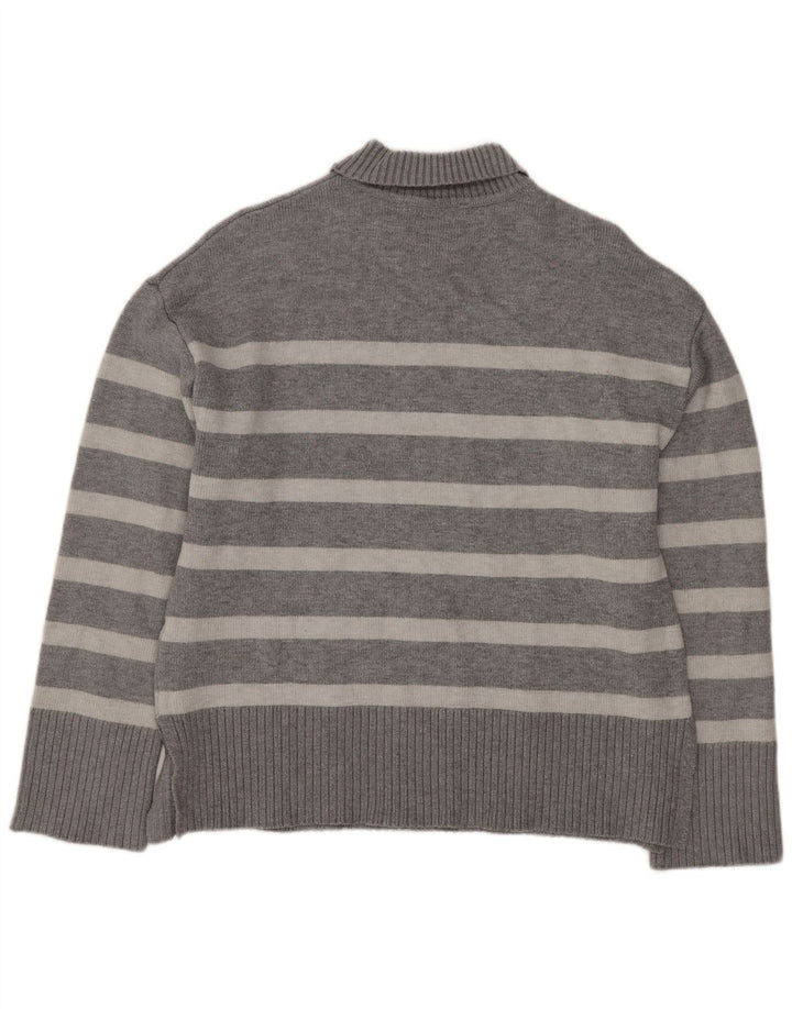 Zara Dame Oversized Turtle Neck Jumper Sweater UK 10 Small Grå Stribet