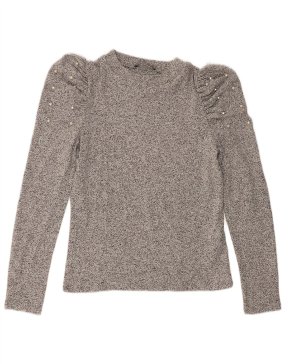 Zara Dame Top Langærmet UK 12 Medium Grey Flecked Viscose
