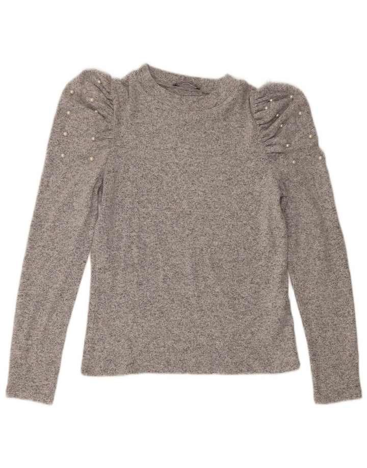 Zara Dame Top Langærmet UK 12 Medium Grey Flecked Viscose