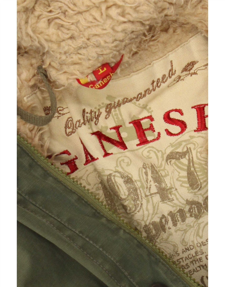 Ganesh Herre Hooded Parka Jacket UK 40 Large Khaki Cotton